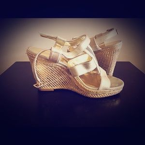 Calvin Klein Shoes Elise Dusty Leather Gold Wedges